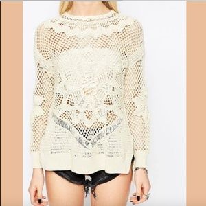 NEW $247‎ Eleven Paris Crochet Knit Sweater Cream SZ XS